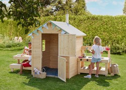 Casetta in legno per bambini con tavolo e cucina Blanche