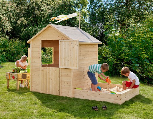 Wooden children's cabin with sandbox Elisabeth