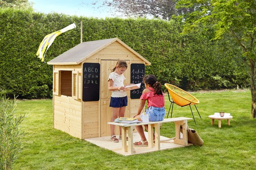 Maisonnette en bois pour enfants avec terrasse et banc Grace