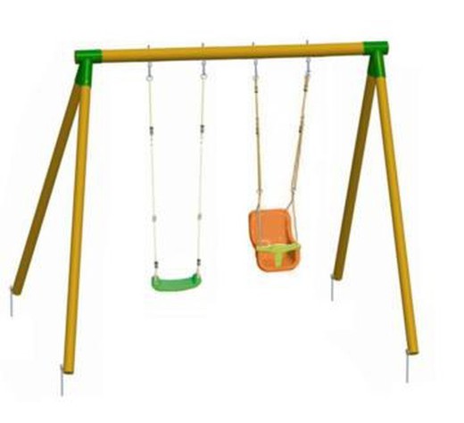 Double wooden swing with baby seat