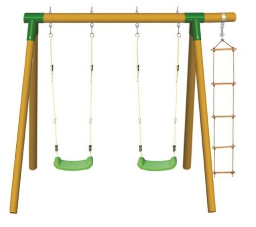 Double wooden swing with ladder