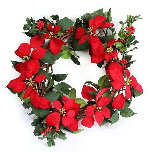 Couronne 60cm Poinsettia et houx