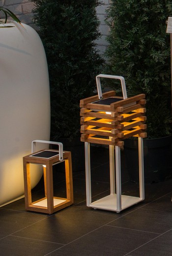 Lux model teak solar table lamp