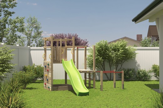 Children's playground with calisthenics and Climbing Star slide