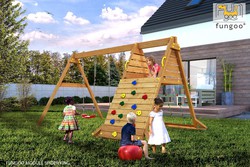 Spider King playground with double swing and climbing ramp