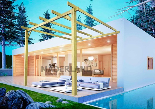Solid wood pergola attached to the wall Huesca