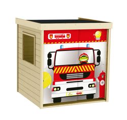 Cabane en bois pour enfants avec décoration pompier