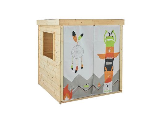 Capanna in legno per bambini con decorazioni indiane