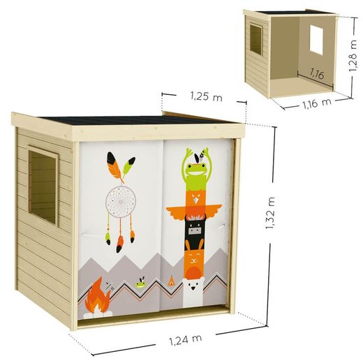 Capanna in legno per bambini con decorazioni indiane