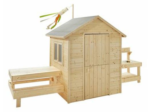 Casinha infantil de madeira com mesa e cozinha Blanche