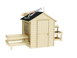Casinha infantil de madeira com mesa e cozinha Blanche