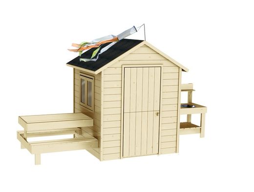 Casinha infantil de madeira com mesa e cozinha Blanche