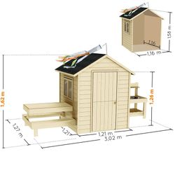 Casinha infantil de madeira com mesa e cozinha Blanche