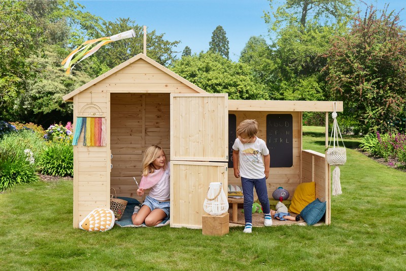 Casetta in legno per bambini con veranda laterale Sarah