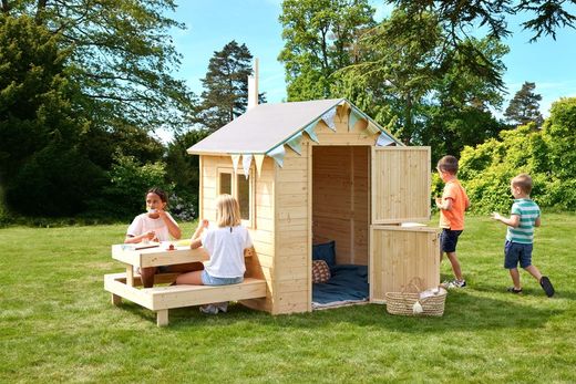 Casita de madera para niños Tiana con mesa picnic incorporada