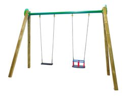 Columpio doble de madera con asientos mixtos de caucho