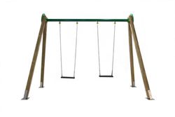 Columpio doble de madera y asiento de caucho
