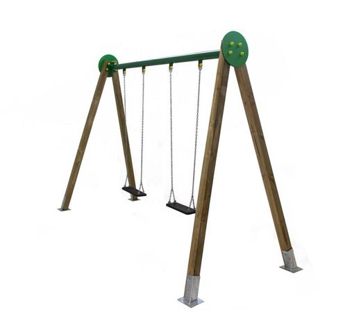 Columpio doble de madera y asiento de caucho