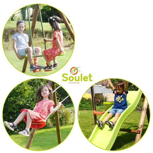 Postazione giochi con scivolo e due altalene Menthe