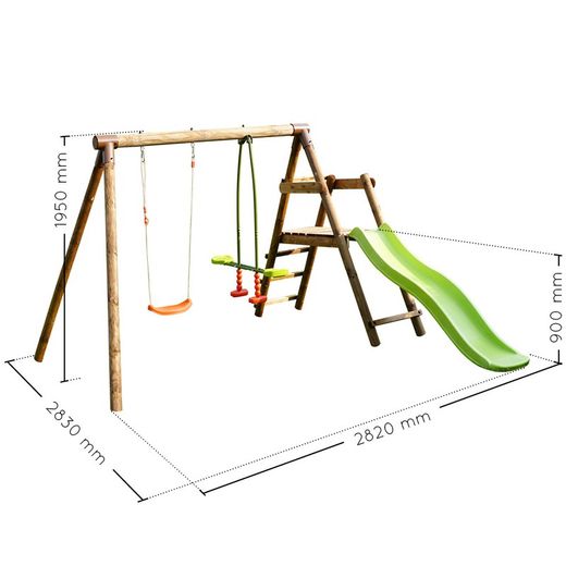 Postazione giochi con scivolo e due altalene Menthe