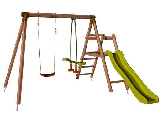 Postazione giochi con scivolo e due altalene Menthe