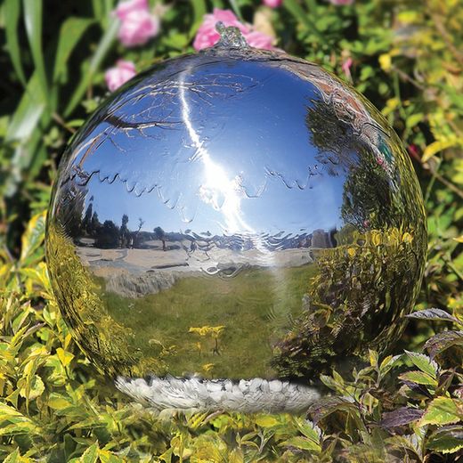 Fuentes esfera de acero inoxidable con leds, bomba y estanque de plástico