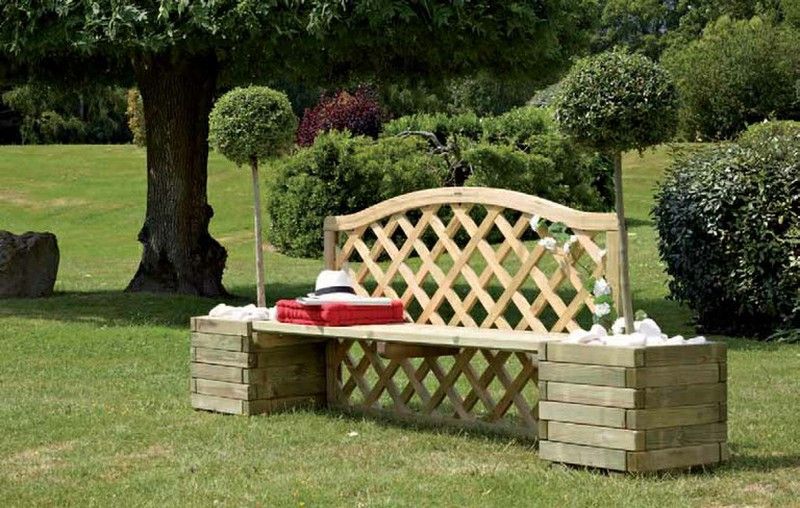 Square wooden bench planter with vardari shade — jardineriadelvalles