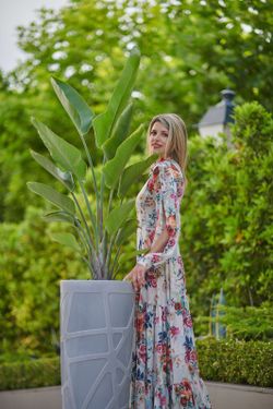 Vase décoratif en résine haut pot de fleur courbe mosaïque 90x38 cm