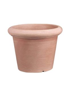 Classic round resin flowerpot finished in Rotondo rustici edge