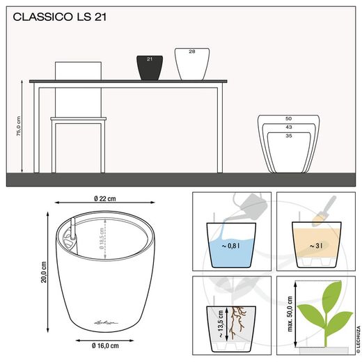 Vaso auto-irrigável Lehuza Classico Premium 28,5 x 26 cm