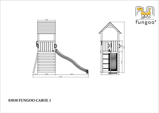 Aire de jeux avec maison en bois, toboggan et bac à sable Carol 1