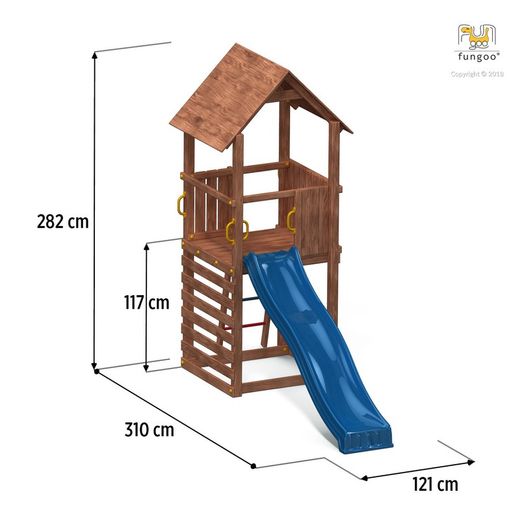 Aire de jeux avec maison en bois, toboggan et bac à sable Carol 1