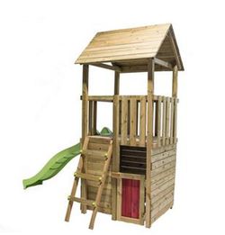 Parque infantil de madera con casita y tobogan