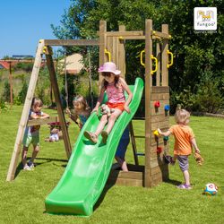 Aire de jeux en bois avec balançoire, toboggan et mur d'escalade Funny3