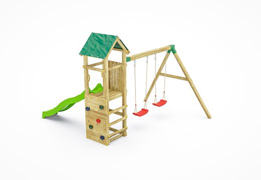 Parco giochi per bambini Fungoo Charly con scivolo verde e altalene