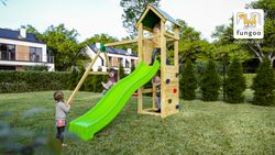 Parco giochi per bambini Fungoo Charly con scivolo verde e altalene