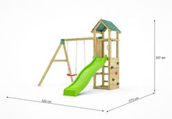 Parco giochi per bambini Fungoo Charly con scivolo verde e altalene