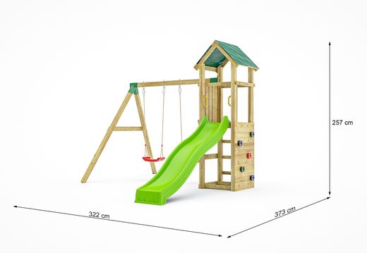 Parco giochi per bambini Fungoo Charly con scivolo verde e altalene