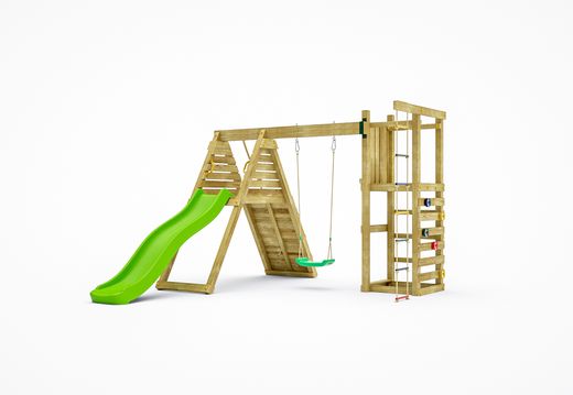 Parque infantil Fungoo Climber con tobogán verde y pared de escalada
