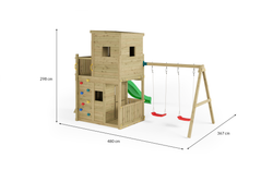 Parque infantil Fungoo Lofter con tobogán verde y casita