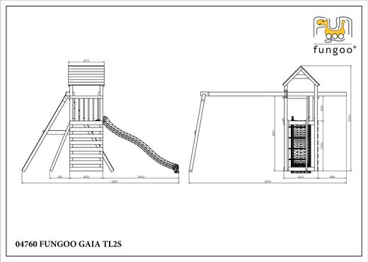 Parco giochi per bambini Gaia con scivolo verde e altalene