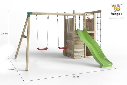 Playground houser com cabine e parede de escalada