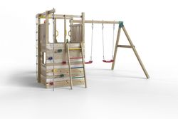 Playground houser com cabine e parede de escalada