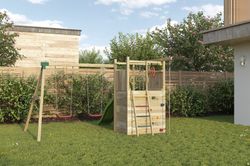 Playground houser com cabine e parede de escalada