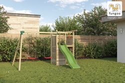 Playground houser com cabine e parede de escalada