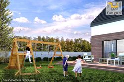 Spielplatz mit Doppelschaukel und Kletterrampe Spider King