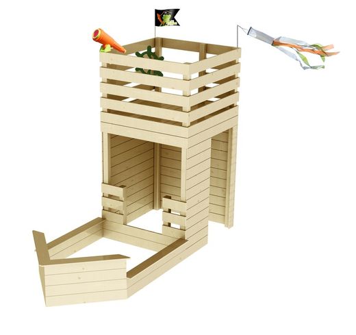 Casita De Madera Infantil Jazz Con Mesa Integrada | Tamaño 180x180x145 Cm | Madera Natural Personalizable | Montaje Sencillo En Panel Preensamblado