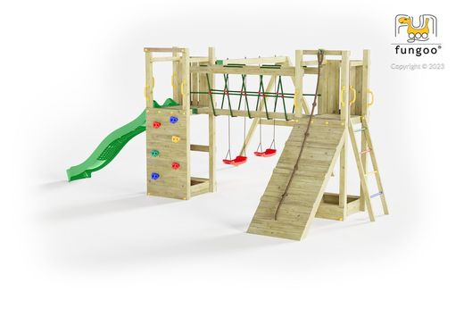 Maxi Funny Playground com duas torres e ponte - Castelo de aventura em seu jardim