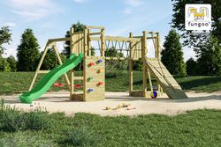Maxi Funny Playground com duas torres e ponte - Castelo de aventura em seu jardim