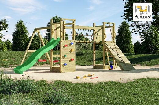 Maxi Funny Playground com duas torres e ponte - Castelo de aventura em seu jardim
